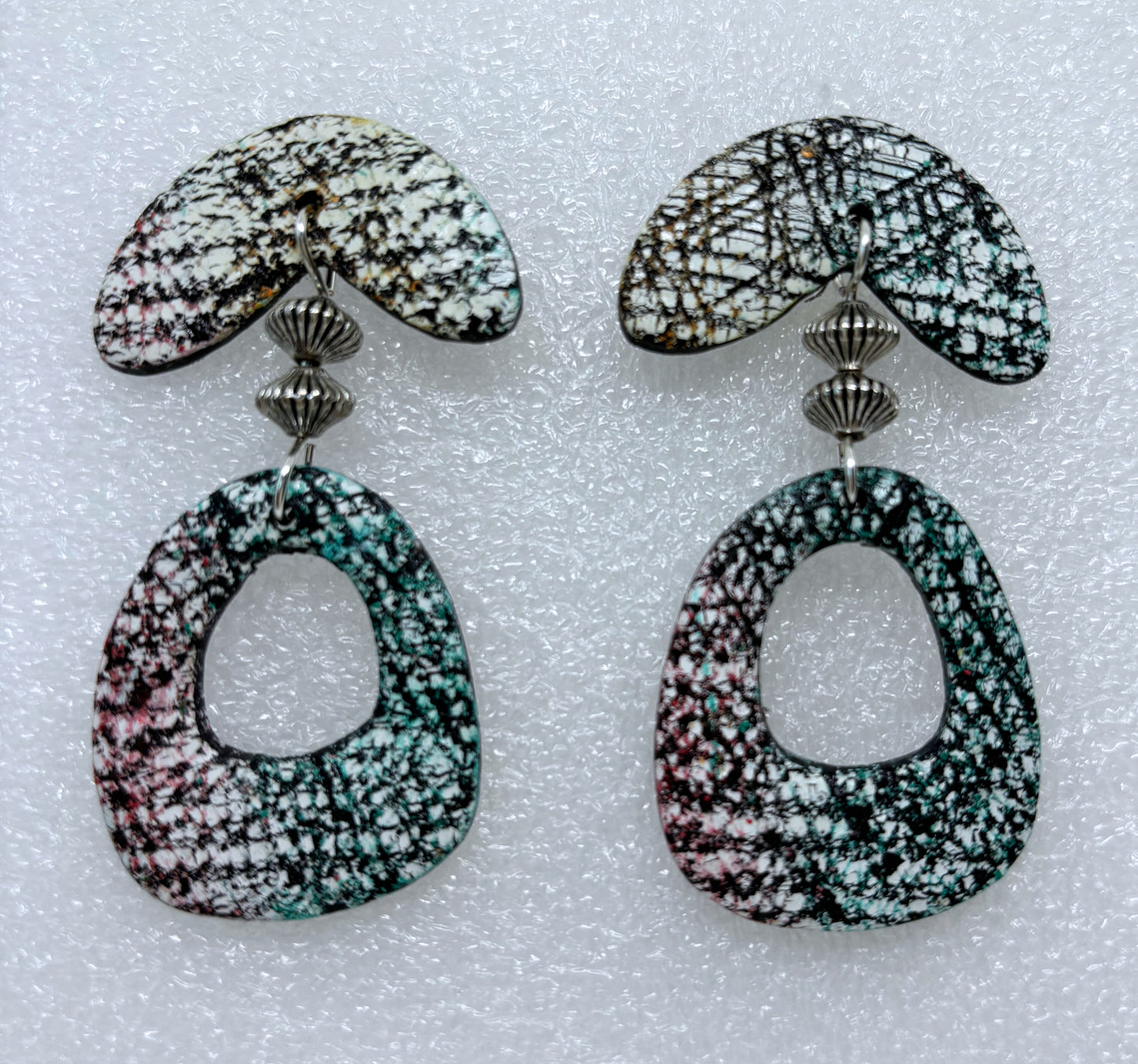 Burgundy, Black, and Green Tweed Earrings