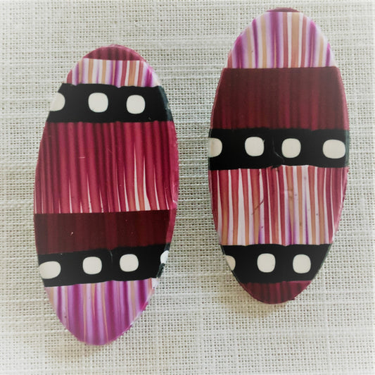 Oval Shaped Post Earrings with Stripes