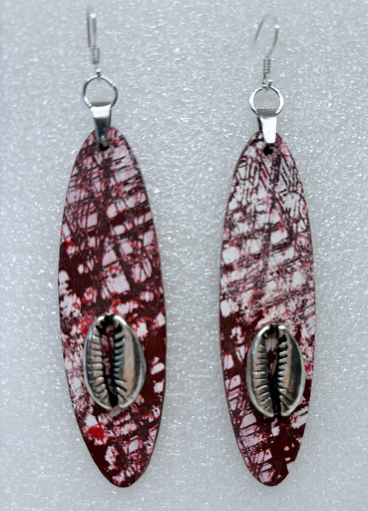 Long Oval Burgundy, Light Pink Tweed Earrings