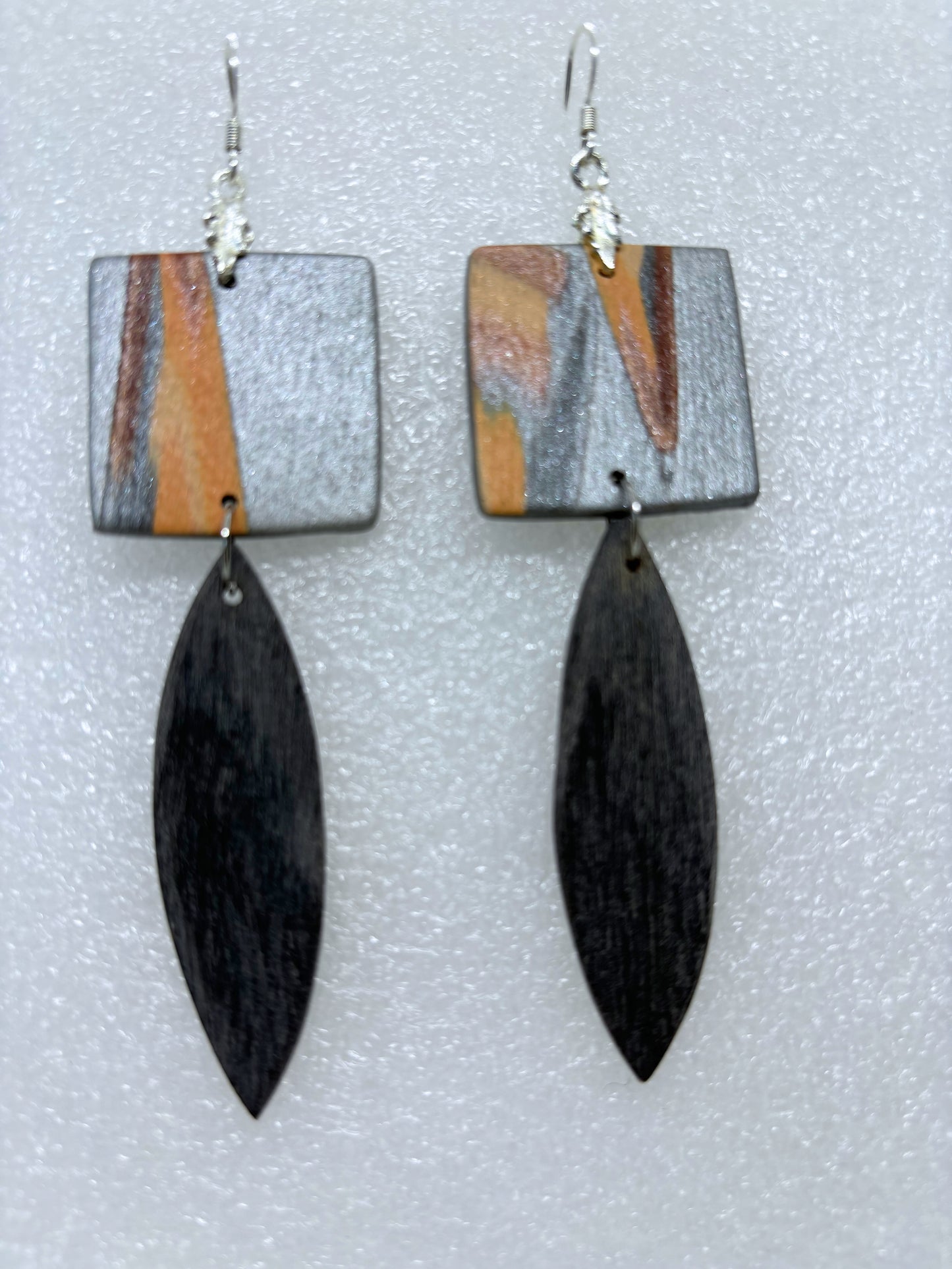 Metallic Silver Abstract Yak Horn Earrings