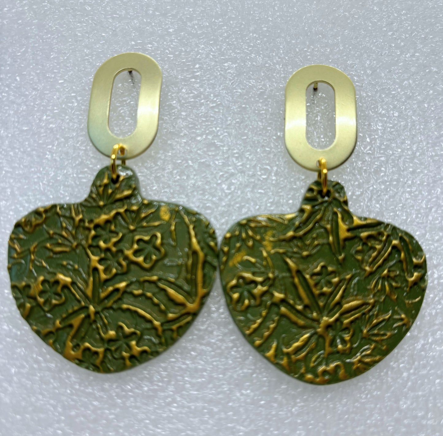 Olive Green Clay Textured  Earrings