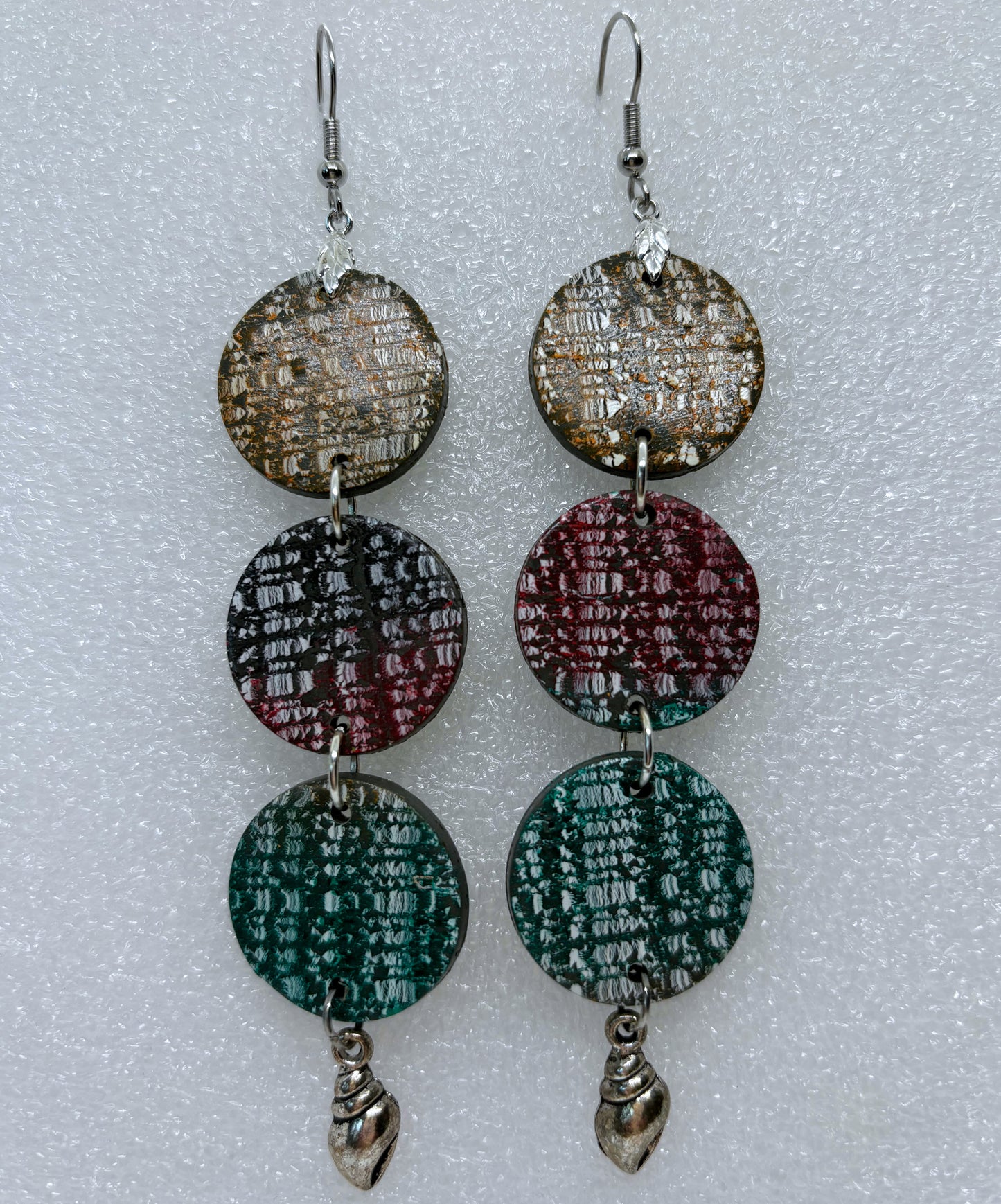 Three Tier Circled Tweed Earrings