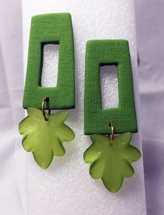 Wasabi Green Open Rectangle Earrings