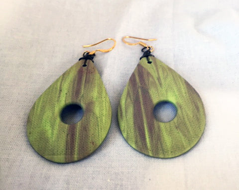 Sage and Brown Striped Ovals Earrings